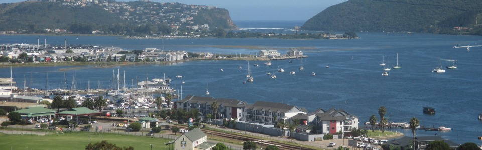 Knysna and the Knysna Estuary, through The Heads to the Indian Ocean. View from Westhill Luxury Guest House.